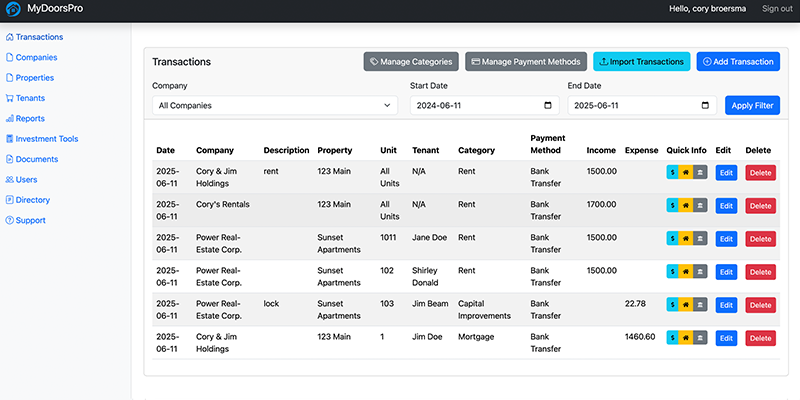 Step 4: Add your transactions to MyDoorsPro